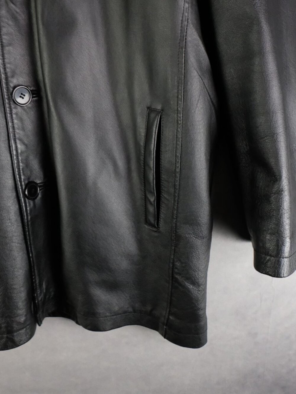 Vintage Leather Jacket Mens Large Black Button Up Lined Heavy Y2K - Picture 4 of 12